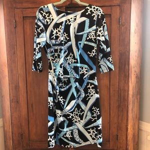 COPY - J. McLaughlin Navy Coral Print Side Ruched Dress